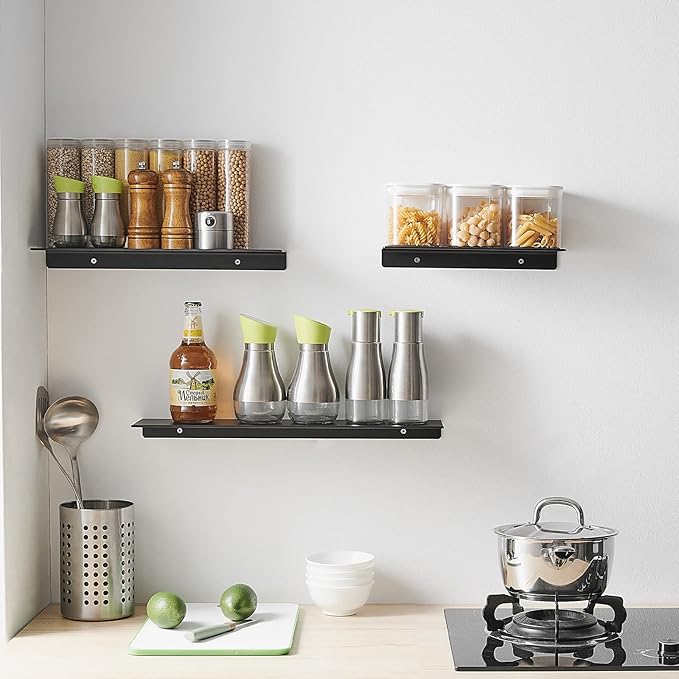 JOOM Metal Wall Shelf, Black Floating Shelf, Small Bathroom Shelf, 16" Display Shelves for Wall Storage (Black, 16 in)