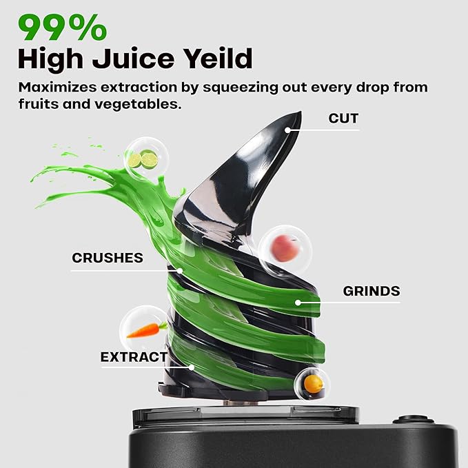 Cold Press Juicer, 5.4" Wide Feed Chute Juicer Machines for Vegetable and Fruit, Slow Masticating Juicer with AC Moter, Easy to Clean, AC-Black