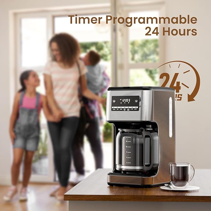 Coffee Maker, 14-Cup Programmable Drip Coffee Makers with Reusable Filter & Keep Hot Plate, Auto Pause Small Coffee Machines with Large Coffee Pot,Timer, Self-cleaning,Stainless Steel