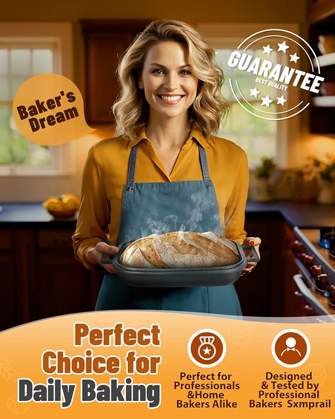 Cloche Loaf Dutch Oven, Pre-Seasoned, 9.5QT, 13 LBS Heavy Duty, Non-Stick, Large Bread Loaf Pan, Oval Cast Iron Bread Pan With Lid, Cloche Homemade Loaf Pan, Sourdough Artisan Bread Baking Pan