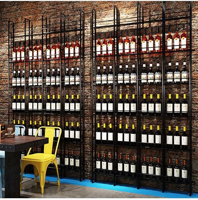 Wine Racks Wall Mounted, 6-Tier Wine Storage Holder, Black Industrial Bar Liquor Bottle Display Shelf, for Home Bar, Kitchen, Dining Rooms, & Wine Cellars (Black, 4 Column)