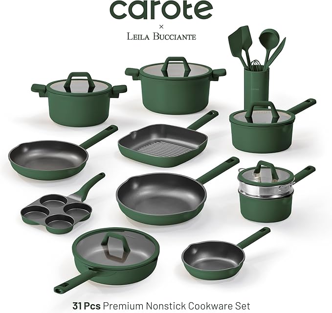 CAROTE 31PCS Pots and Pans Set, Nonstick Cookware Set Kitchen Non Stick Induction Cookware Non-toxic Granite Cooking set