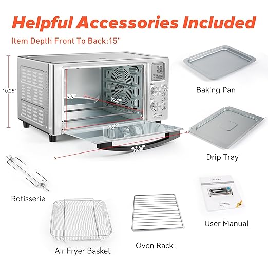 Secura 23 Quart FlashFry Smart Oven with 12 Pre-Setting, Countertop AirFryer Oven with 10-Hour Delay Timer, Save 40% Cooking Time