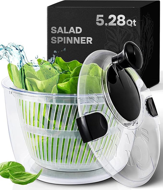 Joined Large Salad Spinner with Drain, Bowl, and Colander - Quick and Easy Multi-Use Lettuce Spinner, Vegetable Dryer, Fruit Washer, Pasta and Fries Spinner - 5.28 Qt