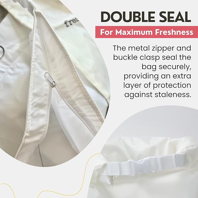 Reusable Bags for Homemade Bread Storage (2-Pack) - 13"W x 18"H - Plastic Fresh Bread Storage Bags - Metal Zipper & Buckle - Freezer Safe Bag, Machine Washable Sourdough Bag