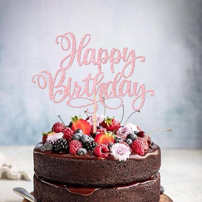 1 PCS Happy Birthday Cake Topper Glitter Happy Birthday Cake Pick Bunting Decor for Anniversary Celebrating Happy Birthday Party Cake Decorations Supplies Light Pink
