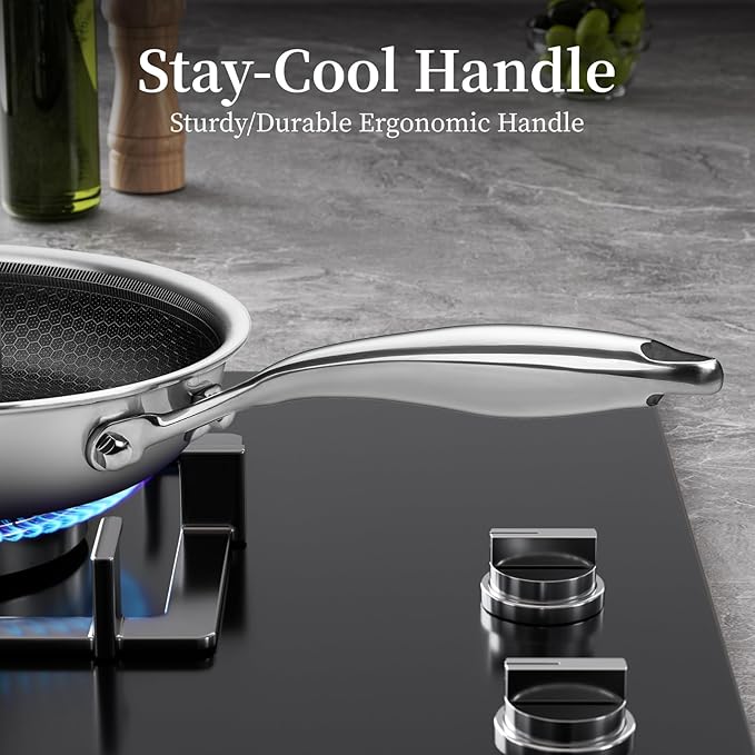 Stainless Steel Frying Pan 8 Inch Nonstick Honeycomb Coatings Skillet for Eggs & Omelettes-Non Toxic Healthy Kitchen Cooking Pan Compatible with All Cooktops