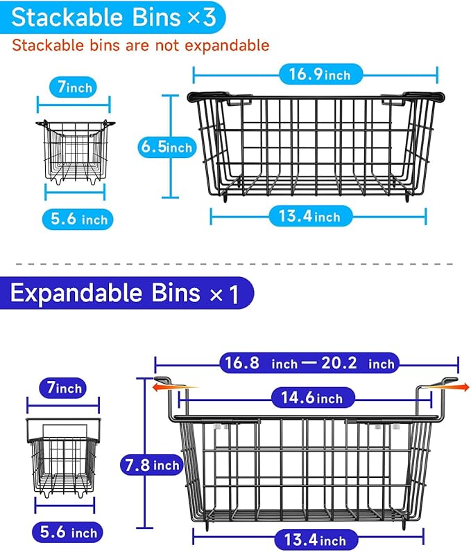 Stackable Freezer Organizer - Expandable Bin*1 + Stackable Bins*3 for Chest & Upright Freezers