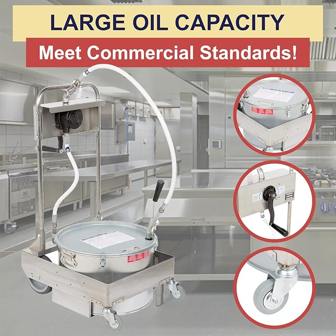 MirOil 75HD Fryer Oil Filter Machine w/Discard Trolley & Hand Operated Pump, Filtration System for Deep Fryer for Catering, Restaurant & Food Trucks, Portable Oil Filter Machine for 75lb Fryer Grease