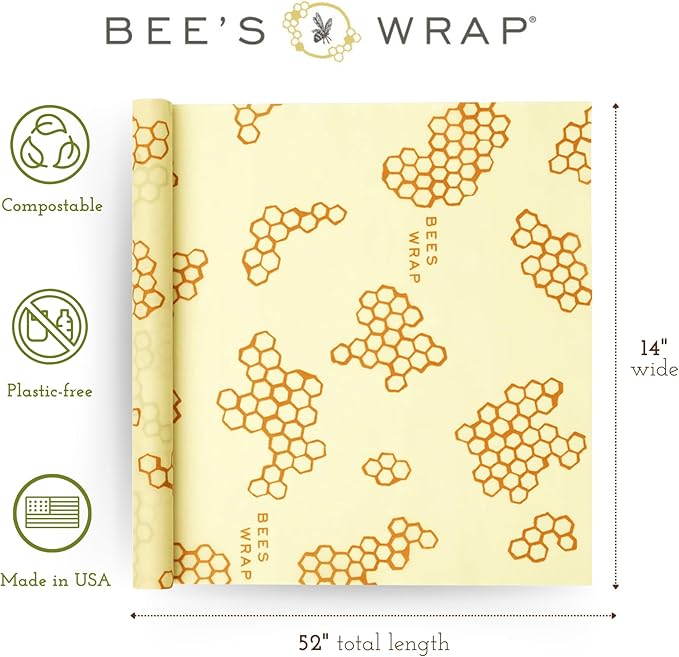 Bee's Wrap Beeswax Wraps for Food - Honeycomb Cut to Size 14x52" Wax Paper Roll - Made in USA Reusable Waxed Paper & Bowl Covers - Organic & Eco-Friendly Alternative to Aluminum Foil & Plastic Wrap
