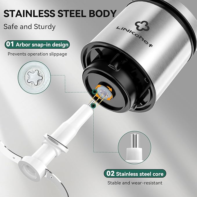 LINKChef Food Chopper, 8 Cup Food Processor Mini Electric, 2L 600W Meat Grinder with 4 Bi-Level Blades, Stainless Steel Mincer for Kitchen, Vegetable, Onion, Garlic, Salad, Baby Food, Fruit, Nuts