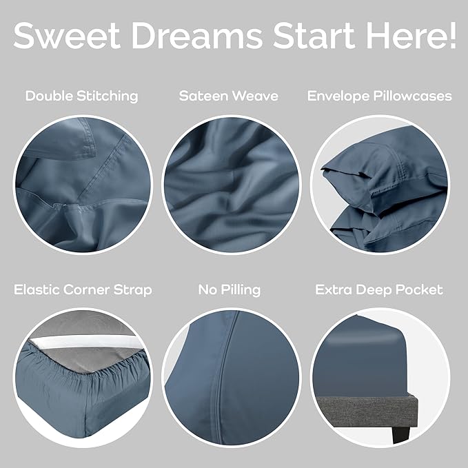 100% Viscose from Bamboo Sheets California King Size, Super Soft Bedding Set, 4PC Cooling Sheets for Hot Sleepers, Vegan Silk Moisture Wicking, Organically Grown Bedsheet, Storm - 72" x 84"