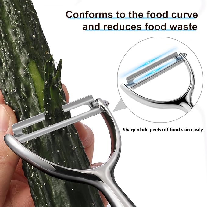 LIIGEMI Effortless Y Peeler with Sharp Stainless Steel Blades for Apples, Cucumbers - Ergonomic Handle for Easy Potato Eye removal, Perfect for Cooking Enthusiasts and Kitchen Novices（silvery）