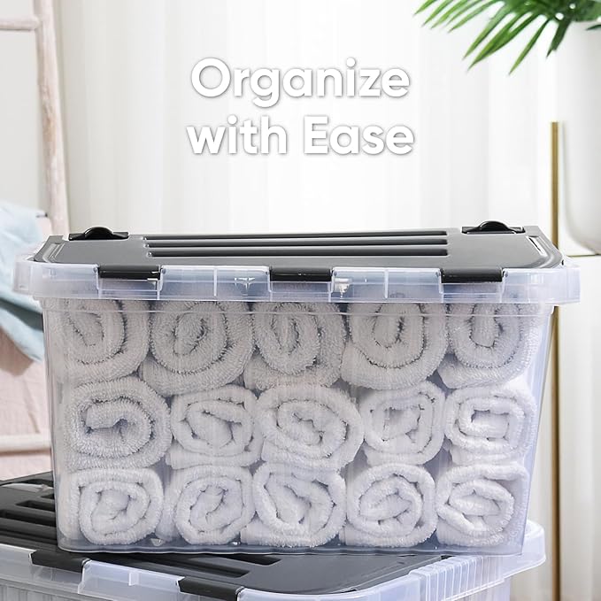 Superio Storage Bins with Lids, Clear Plastic Containers for Organizing, Stackable Totes, BPA Free, Odor Free, Organizer Boxes for Home, and Dorm (4 Pack, 20.25"x14"x10.5")