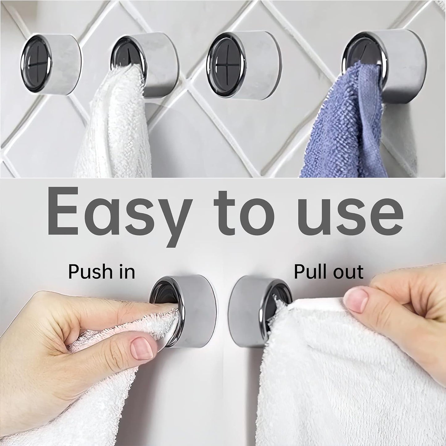 9 Pieces Kitchen Towel Hooks Round Adhesive Dish Towel Hook Premium Chrome Finish & Easy Installation Wall Mount Hand Towel Hook Ideal as Bathroom, Shower or Outdoor Towel Holders