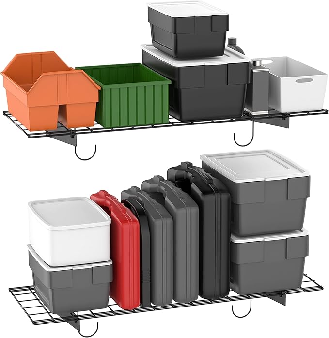 WALMANN 2 Pack Garage Wall Mount Shelves, 45x15 inch Wall Mounted Storage Shelves for Garage Heavy Duty Wall Shelving, Holds Up to 220 Lbs(Black)