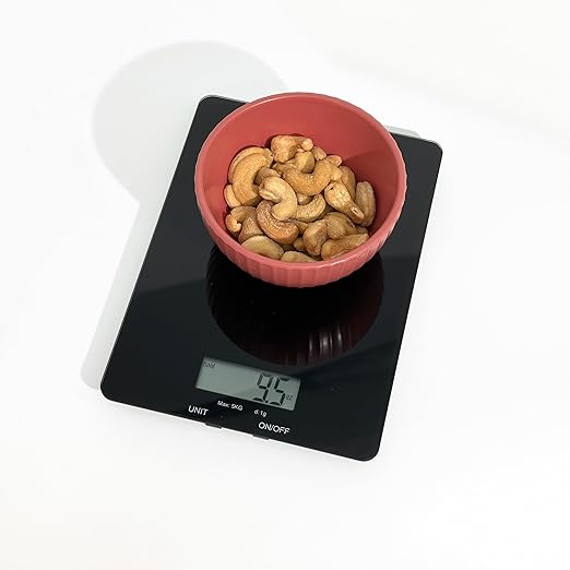 PantryPro Glass Platform Digital Kitchen Scale - 11lbs / 5kg Capacity - LCD Display g kg oz lb fl.oz ml - CR2032 Battery Included - Black