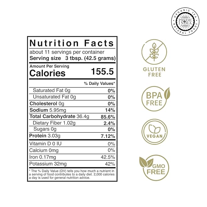 Pride of India- White Rice Flour 1 lbs (454 gm) Mild Slightly Sweet Neutral Taste Freshly Milled in Small Batches | Used for Cooking Baking Coating Thickening | Vegan, Gluten Free