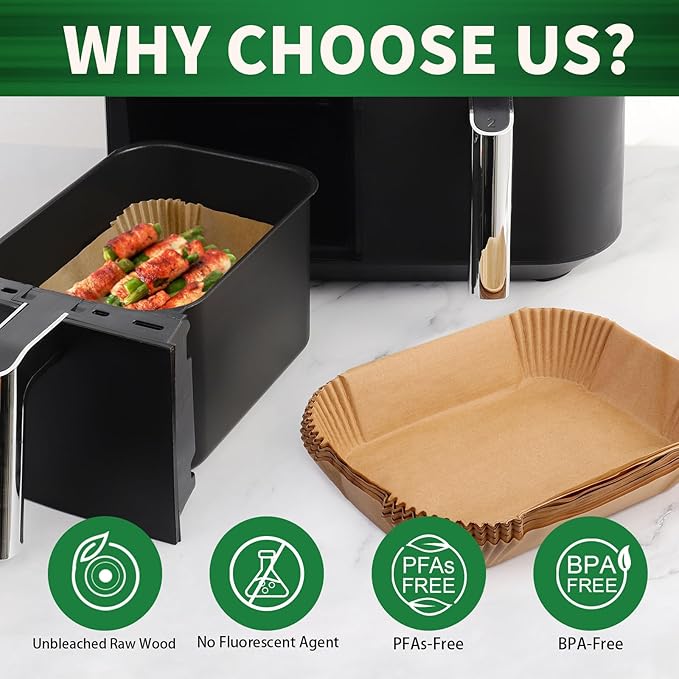 Air Fryer Liners Disposable, 100 pcs Rectangle Parchment Paper Sheets for Ninja Dual Air Fryer