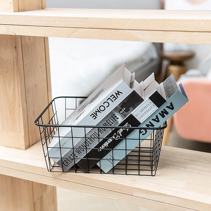 Wire Kitchen Storage Basket 5 Packs,Perfect Pantry Organization Accessories Basket,Laundry,Countertop Organization,Suitable for Kitchen,Bathroom,Bedroom,Tabletop,Stackable,Black