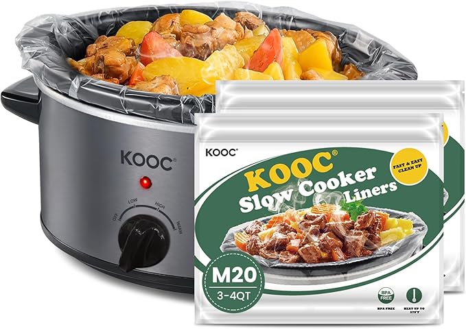 KOOC Slow Cooker Liners 11"x17" 20 count Middle Size Disposable Plastic Bags Pot Liners Cooking Bags Fit 3 qt to 4 qt Pot BPA Free