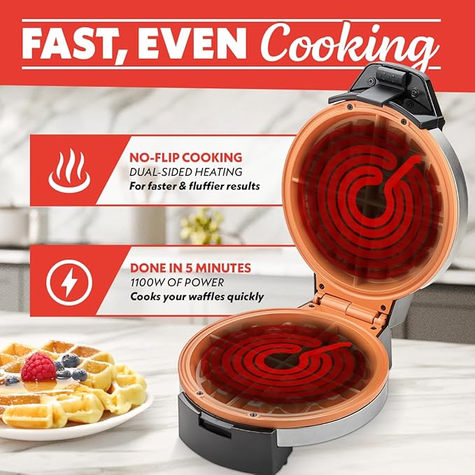 Gourmia Belgian Waffle Maker – Nonstick Waffle Ceramic Coating Plates with Browning Control &Indicator Lights to Make Thick Fluffy Waffles from Light to Dark - Compact, Quick Heat Up, Upright Storage
