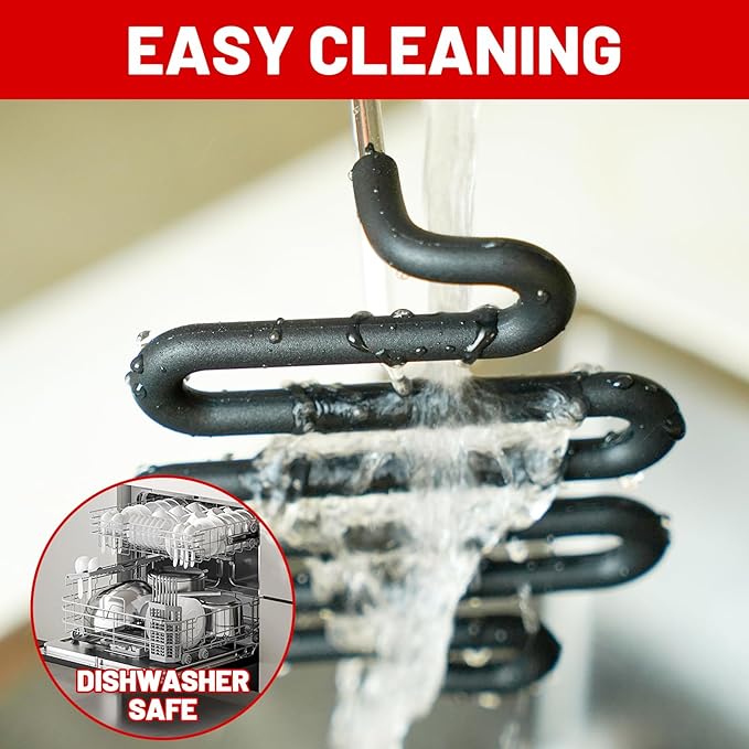 SHIKORI Non-Scratch Silicone Potato Masher Kitchen Tool, Potatoes Masher Potato Masher Stainless Steel Wrapped In Premium Silicone, Potato Smasher 2 Pcs-Black&Red