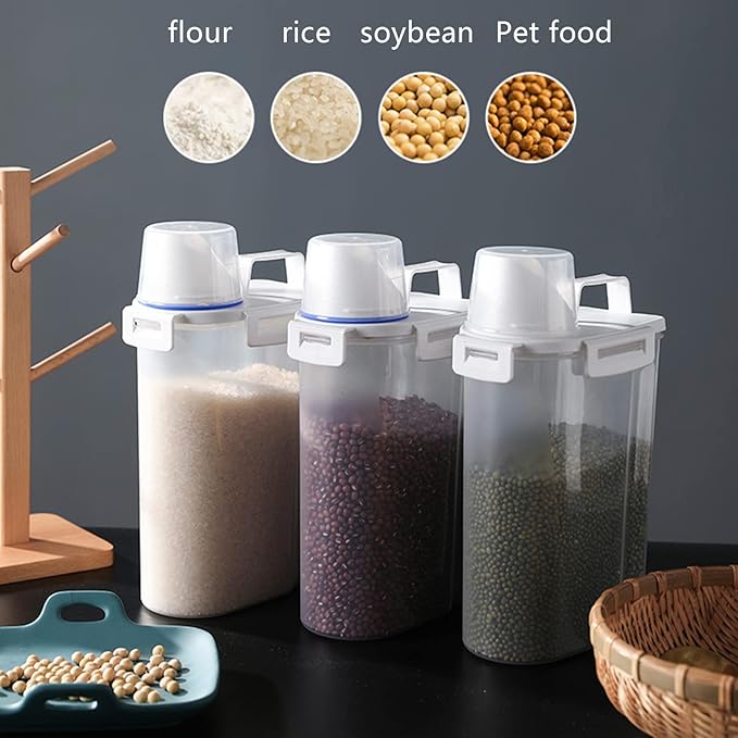 5.5 Lbs Plastic Transparent Tank, Rice Storage Barrel, Household Food Container Grain Storage Box for Oatmeal, Grain, Cereal, Pasta, Flour (6 Packs)