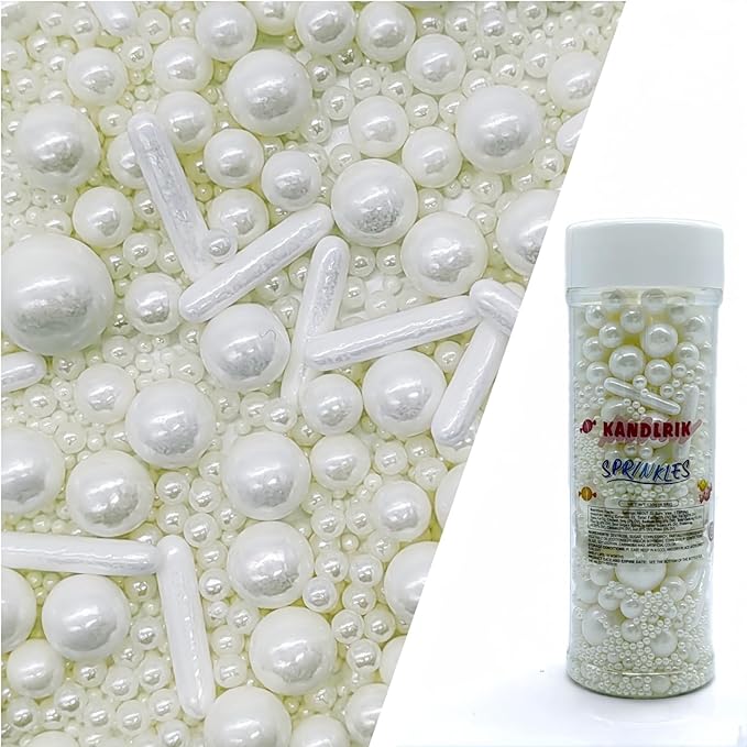 White Sprinkles Candy Mix Size Edible Pearls Cake Decorations Cupcake Toppers Cookie Decorating Perfect for Wedding Party Valentine Halloween Christmas Supplies 4.58OZ