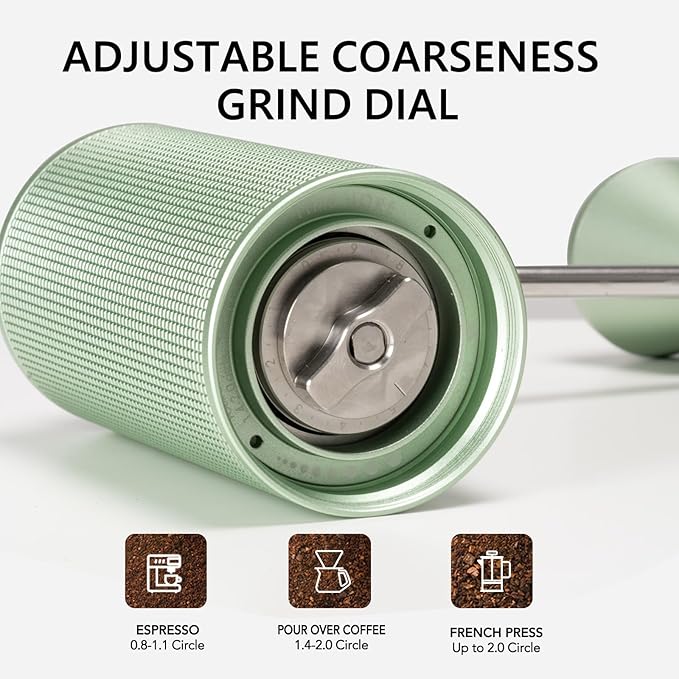 TIMEMORE Manual Coffee Grinder with Stainless Steel Espresso Coffee Bean Grinder Chestnut C3 ESP Internal Adjustable Setting, Double Bearing Positioning Green