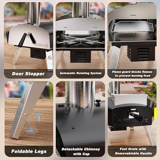 Outdoor Pizza Oven Wood Pellet Fired Pizza Stove with Automatic Rotating System, Pizza Stone, Pizza Peel and Carry Bag (Tisserie W-Oven Series) - Global Patent