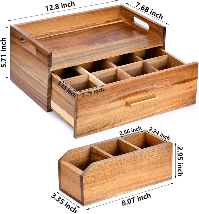 Acacia Wood Tea Bag Organizer, Wooden Tea Bag Storage Box Holder with Drawer for Kitchen Office Tea Bar Countertop
