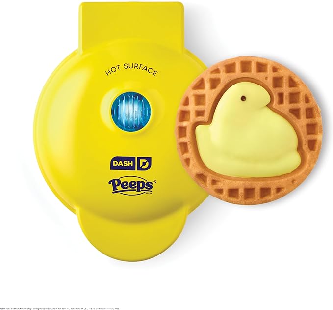 PEEPS x Dash Chick Mini Waffle Maker for Individual Waffles, Hash Browns, Keto Chaffles with Easy to Clean, Non-Stick Surfaces, 4 Inch - Yellow