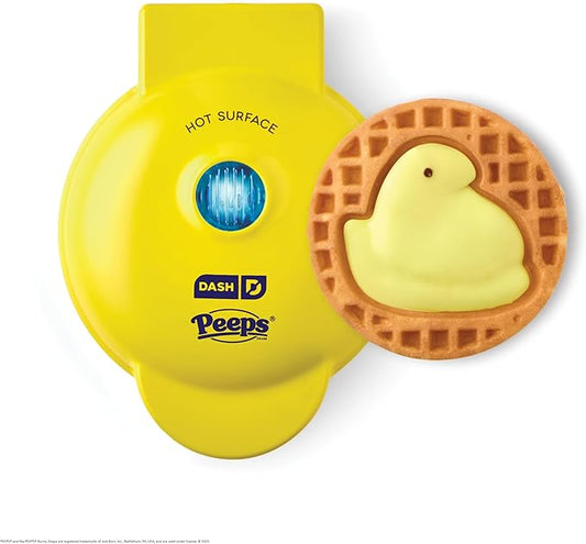 PEEPS x Dash Chick Mini Waffle Maker for Individual Waffles, Hash Browns, Keto Chaffles with Easy to Clean, Non-Stick Surfaces, 4 Inch - Yellow