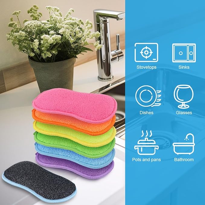 HOMEXCEL 12 Pack Multi-Purpose Scrub Sponges Kitchen, Dish Sponge, Non-Scratch Microfiber Sponge for Efficiently Cleaning Dishes, Pots, and Pans (Multicolor)