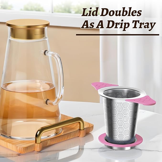 Tea Infuser for Loose Leaf Tea,18/8 Stainless Steel Tea Infuser with Heat Proof Silicone Handles,Extra Fine Mesh Tea Strainers Filter Fine Tea Leaves Effectively,Fits TeaPots/Mugs-Pink