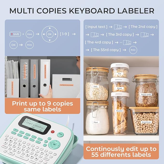 D210S Kids Label Maker, Label Maker Machine with Waterproof-Labels, Portable Keyboard Labeler Machine with-Tape 12mm 0.47 Laminated White, Multiple Symbols for Home Garden Office School Kids Use