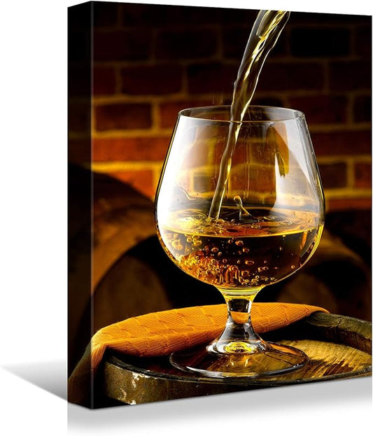 Looife Kitchen Wine Bottle Canvas Wall Art, 30x40 Inch Gallery Wrapped Whiskey Wine Glass Cup Picture Prints Wall Decor, Modern Art Deco for Dining Room and Bar Wall Decoration