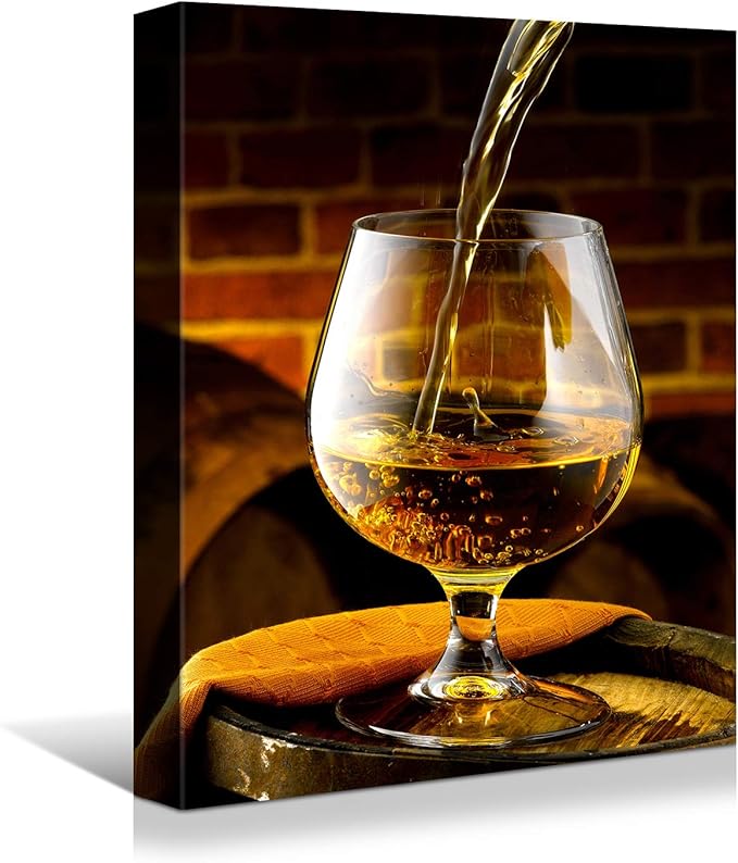 Looife Kitchen Wine Bottle Canvas Wall Art, 12x16 Inch Gallery Wrapped Whiskey Wine Glass Cup Picture Prints Wall Decor, Modern Art Deco for Dining Room and Bar Wall Decoration