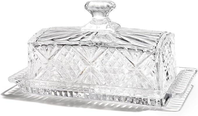 Butter Dish with Lid for Countertop,Glass Butter Container for Counter,Covered French Butter Tray,Large and Wide Butter Tray Holder for Fridge or Keepers on Counter (Clear-6)