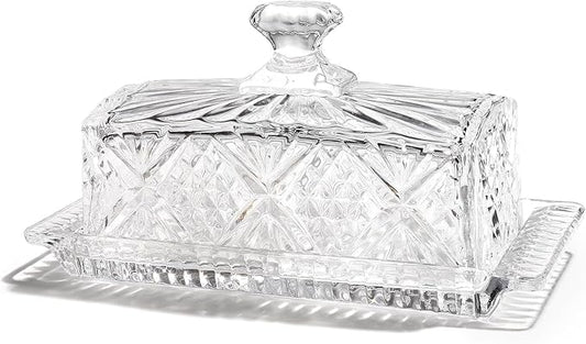 Butter Dish with Lid for Countertop,Glass Butter Container for Counter,Covered French Butter Tray,Large and Wide Butter Tray Holder for Fridge or Keepers on Counter (Clear-6)