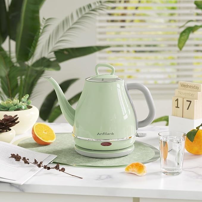 Electric Gooseneck Kettle, 1L 1500WFast Boil, 100% Stainless Steel BPA Free Pour-Over Coffee & Tea Kettle,Water Boiler with Auto Shut & Boil-Dry Protectio,Green