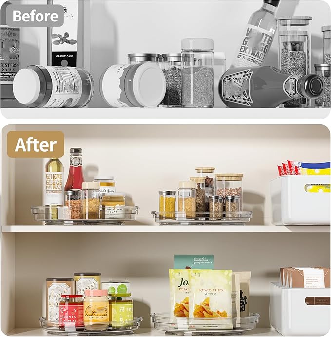 LAMU 2 Pack Clear Lazy Susan Turntable Organizer for Cabinet, 10.6'' 9.25'' Condiment Organizer for Refrigerator, Kitchen Pantry, Medicine Cabinet Organizer, Spices Rack Organization, Bathroom