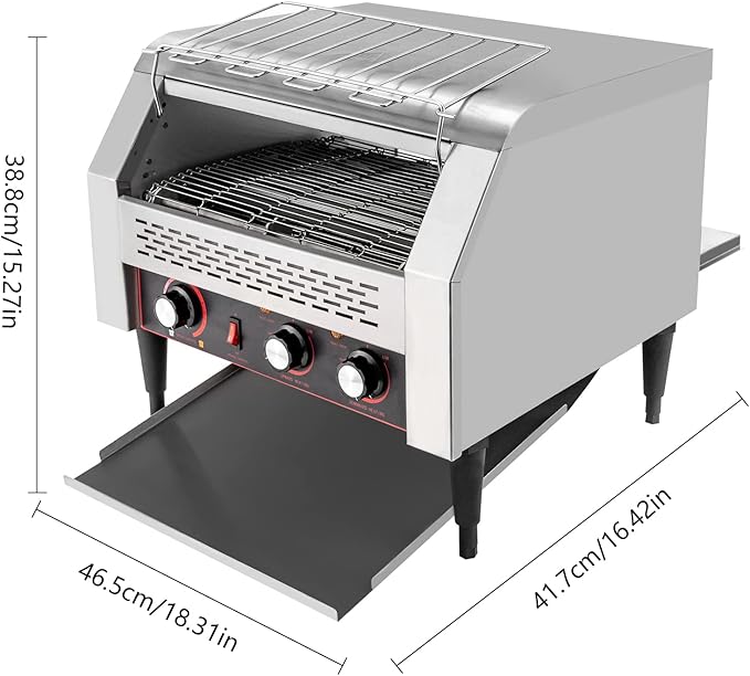 Commercial Conveyor Toaster 450 Slices/Hour Stainless Steel Conveyor Toaster 2600W Electric Toasters Oven Heavy Duty Countertop Restaurant Toaster for Cafes Bun Bagel Bread