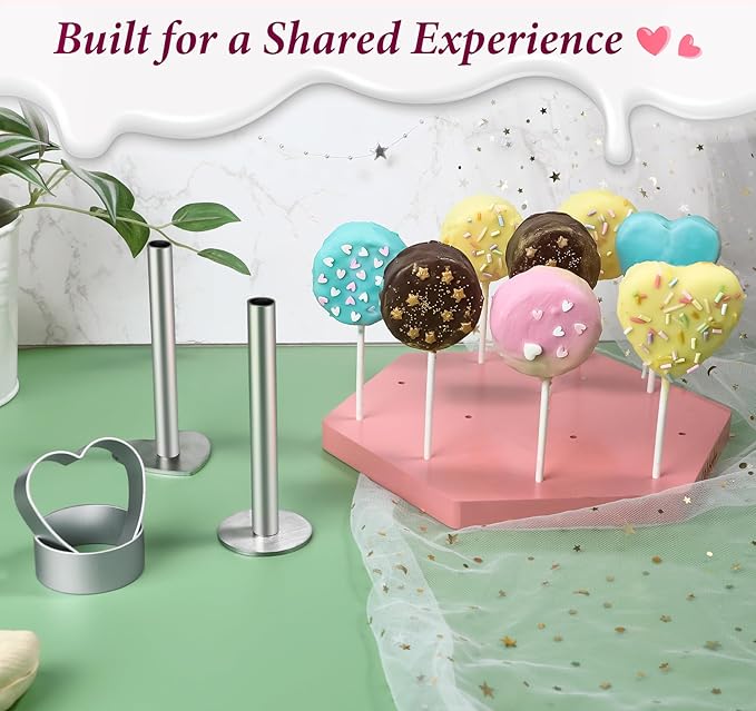 Webake Circle and Heart Cake Pop Cutter and Pusher, 304 Stainless Steel Cake Pop Molds, Easy Use, Non Toxic, Set of 4