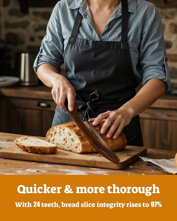 16.5” Bread slicer for Homemade Bread, Serrated Bread Knife for homemade bread with Bow Design, Premium Bread Knife, Bread Slicer, Bread Cutter for Bagels, Baguettes, Dark Brown Color