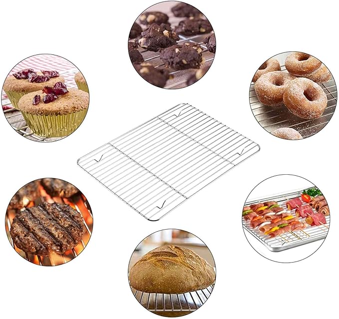 TeamFar Baking Cooling Rack Set of 4, Stainless Steel Rack for Cooking Roasting Grilling, Healthy & Mirror Finish, Oven Use & Dishwasher Safe