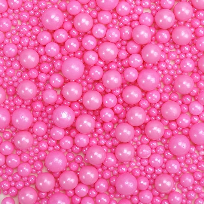 Dazzjoy Edible Hot Pink Pearl Sprinkles, Edible Sugar Candy, 130g/4.58oz, Pink Ball Pearls for Cake Decorating, Cupcake Toppers