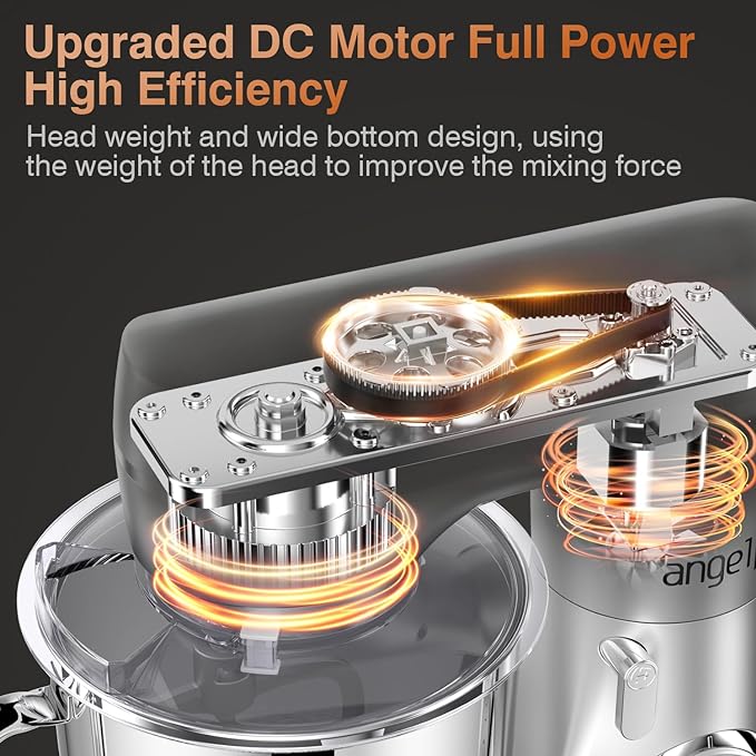 Mini Angel Stand Mixer,10-Speed 5QT Kitchen Electric Mixer,Tilt-Head Food Mixer with Dough Hook, Wire Whisk, Flat Beater, Stainless Steel Bowl (Silver)