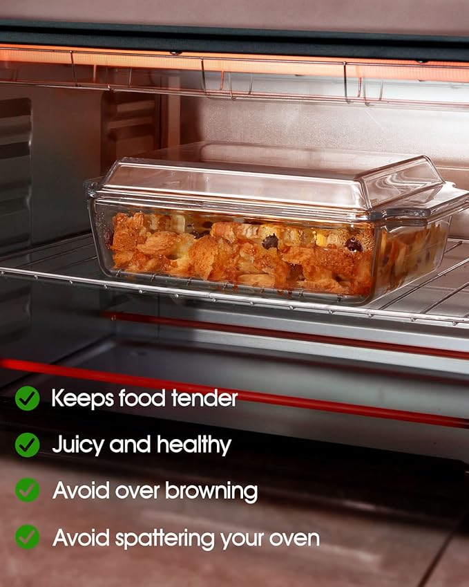 NUTRIUPS Rectangular Glass Casserole Dish With Lid Glass Bakeware Microwave Casserole Dish Lidded Oven Cookware (1.5L)